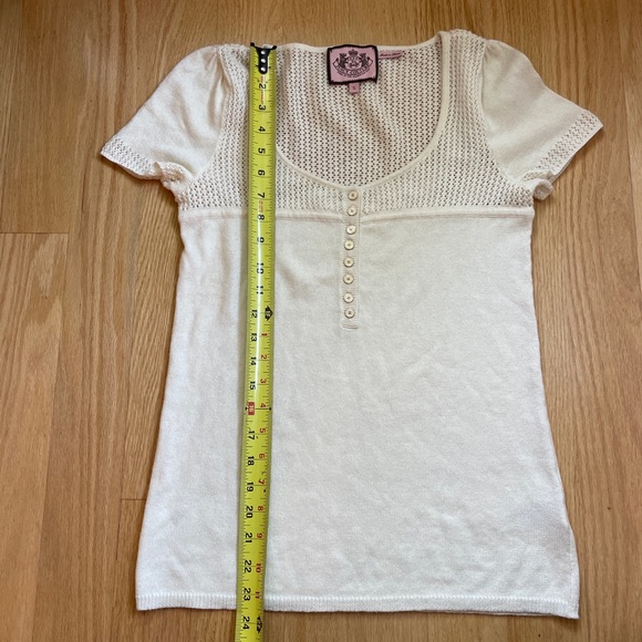 JUICY COUTURE SWEATER Shell SHORT SLEEVE IVORY SMALL EYELET COTTON CASHMERE Knit - Picture 5 of 7